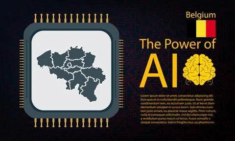 Belgium map with microchip war and AI concept on circuit board, Power of AI.. イラスト素材