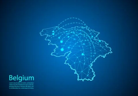 Belgium map with nodes linked by lines. concept of global communication and b Stock Illustration
