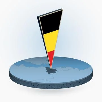 Belgium map in round isometric style with triangular 3D flag of Belgium Stock Illustration