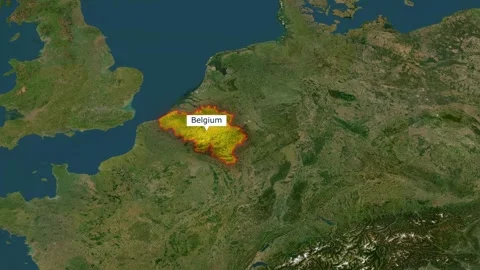 Belgium map satellite view with glowing border and label Stock Footage 330151545
