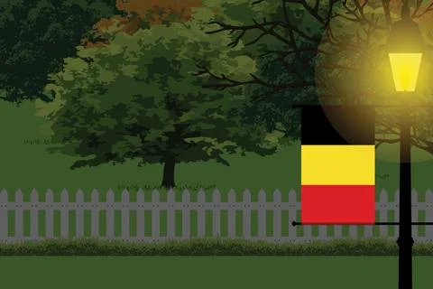 Belgium Night Trees Lamp Vector Illustration Stock-Illustration