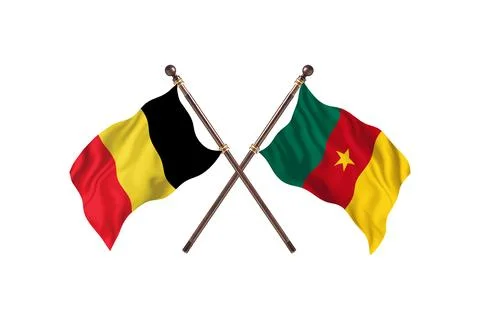 Belgium Versus Cameroon  Two countries Flags background Stock Illustration