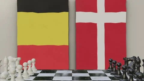 Belgium vs Denmark  at the chessboard. Stock-Footage 257959365