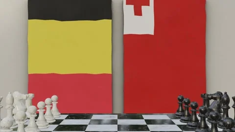 Belgium vs Tonga  at the chessboard. Stock Footage 257959958