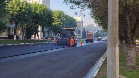 Belgorod , Russia -  JUN 3, 2019:  road rollers working on the new road Stock-Footage 109093764