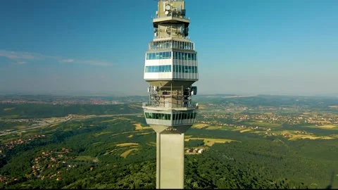 Belgrade Avala Tower close up into pull out shot Stock Footage 235941929