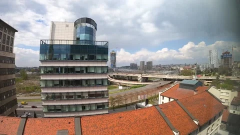 Belgrade cityscape timelapse with clouds, road traffic flow. Stock Footage 172064813