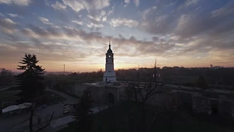 Belgrade clock tower gate at sunrise Stock Footage 303730718