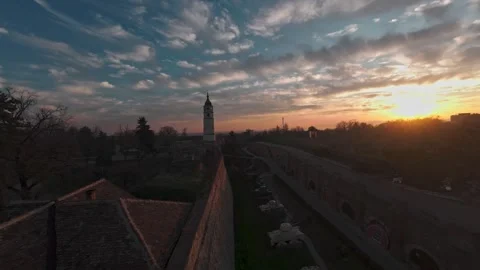 Belgrade clock tower gate at sunrise 02 Stock Footage 303799036