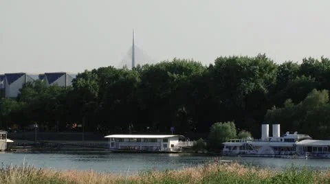 Belgrade, Danube river, restaurants Stock Footage 11332998
