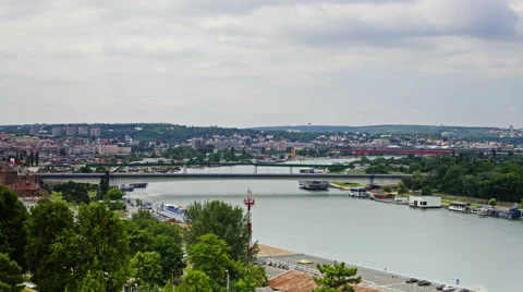 Belgrade daytime time lapse with river Sava Stock Footage 58672925