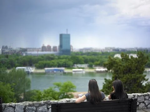 Belgrade Lifestyle friends resting on river Stock Photos