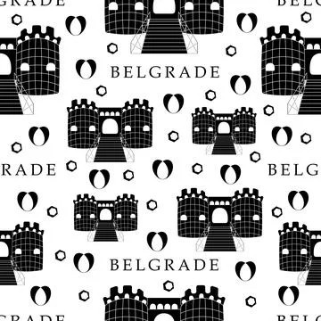 Belgrade, monochrome seamless pattern Ilustración de archivo