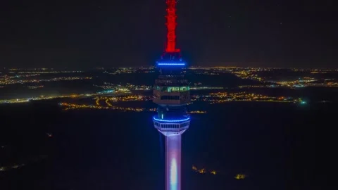 Belgrade night hyperlapse - Avala Tower take 3 Stock Footage 254988037