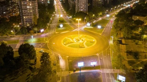 Belgrade night hyperlapse - New Belgrade roundabout take 2 Stock Footage 254988228