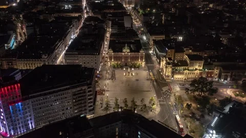 Belgrade night hyperlapse - Republic Square take 1 Stock Footage 165609366