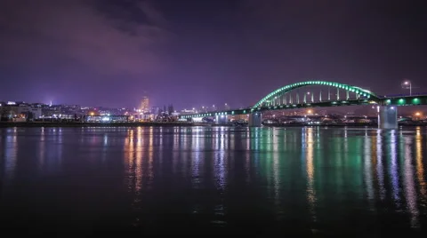 Belgrade with Old Sava Bridge at night in Time Lapse Stock Footage 48756357