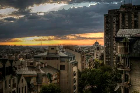 Belgrade panorama at sunset Stock Photos