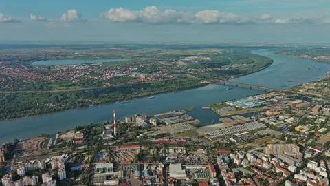Belgrade with Sava and Danube rivers aerial view Stock Footage 344743619