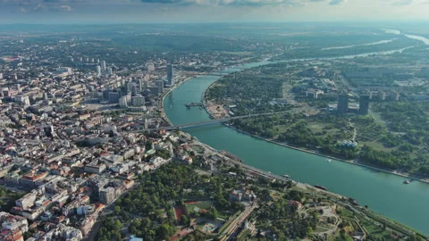 Belgrade with Sava and Danube rivers aerial view Stock Footage 344743967