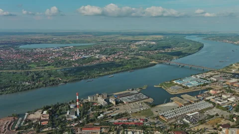 Belgrade with Sava and Danube rivers aerial view Stock Footage 345446841