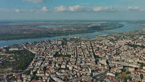 Belgrade with Sava and Danube rivers aerial view Stock Footage 345446915