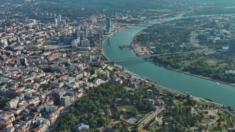 Belgrade with Sava and Danube rivers aerial view Stock Footage 345448252