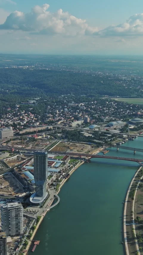 Belgrade with Sava and Danube rivers aerial view Stock Footage 346650262