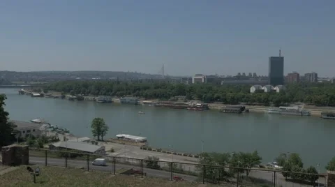 Belgrade Sava panoarma 4K Stockbeeldmateriaal 55529147