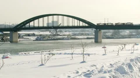Belgrade, Sava river, winter Video stock 14915597