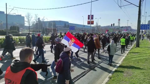 Belgrade Students Protest, Gazela Bridge Blockade on Feb 9, 2025 Stock Footage 301467246