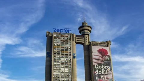 Belgrade time-lapse - Genex Tower take 3 Stock Footage 163238643