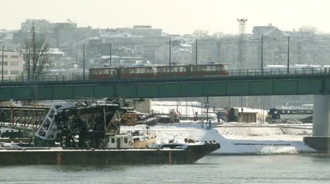 Belgrade, Tramway bridge Vídeo Stock 14910042