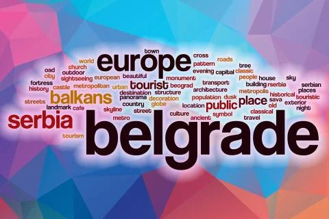 Belgrade word cloud with abstract background Ilustración de archivo