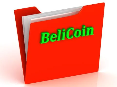 BeliCoin- bright green letters on a gold folder on a white background Stock Illustration