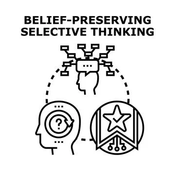 Belief preserving selective thinking process icon Stock Illustration
