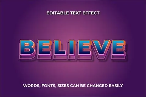 Believe 3d editable text effect Illustrazione stock