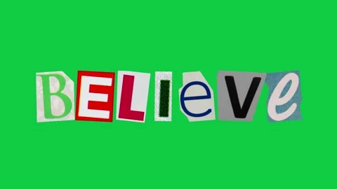 Believe graphic text paper cut Stop Motion, magazine collage, ransom note s.. Stock Footage 336823953