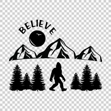 Believe Text With Creature And Mountains walking sun 스톡 일러스트