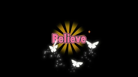 Believe text graphic featuring animated white butterflies and glowing sunburst Vidéo 345482154