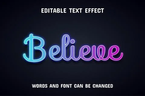 Believe text, neon text effect Stock Illustration