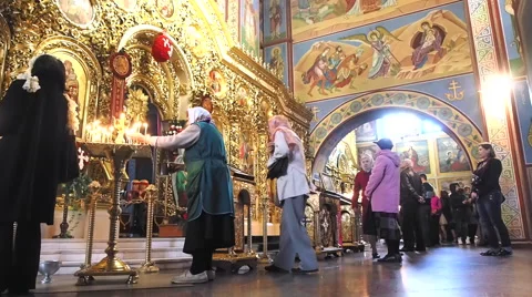 Believers pray in St Michael's Cathedral Stock Footage 49100507