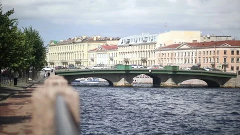 Belinsky Bridge and Fontanka River in Saint Petersburg, Russia Stock Footage 315536489