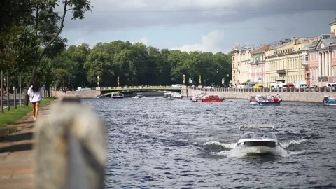 Belinsky Bridge and Fontanka River in Saint Petersburg, Russia Stock Footage 315536498