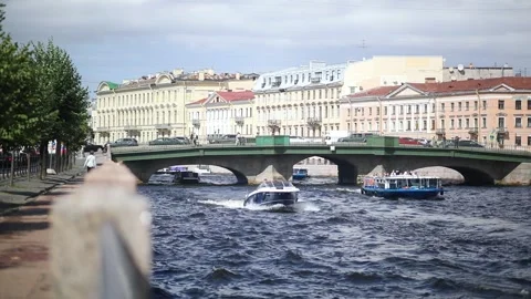 Belinsky Bridge and Fontanka River in Saint Petersburg, Russia Stock Footage 315761859