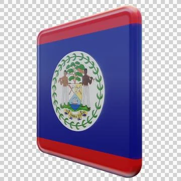 Belize 3d illustration flag on pole. Wood flagpole Stock Illustration