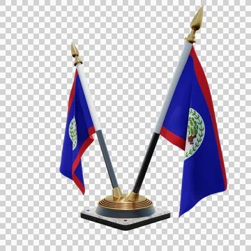 Belize 3d illustration flag on pole. Wood flagpole Stock Illustration