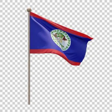 Belize 3d illustration flag on pole. Wood flagpole Stock Illustration