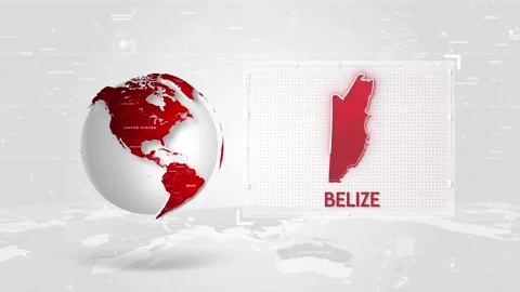 Belize 4K Tech Map Beside Globe On White Background. Stock Footage 340453848