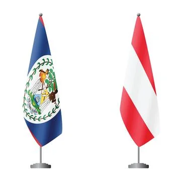 Belize and Austria flags on flagpoles for official ceremonies and meetings Stock Illustration